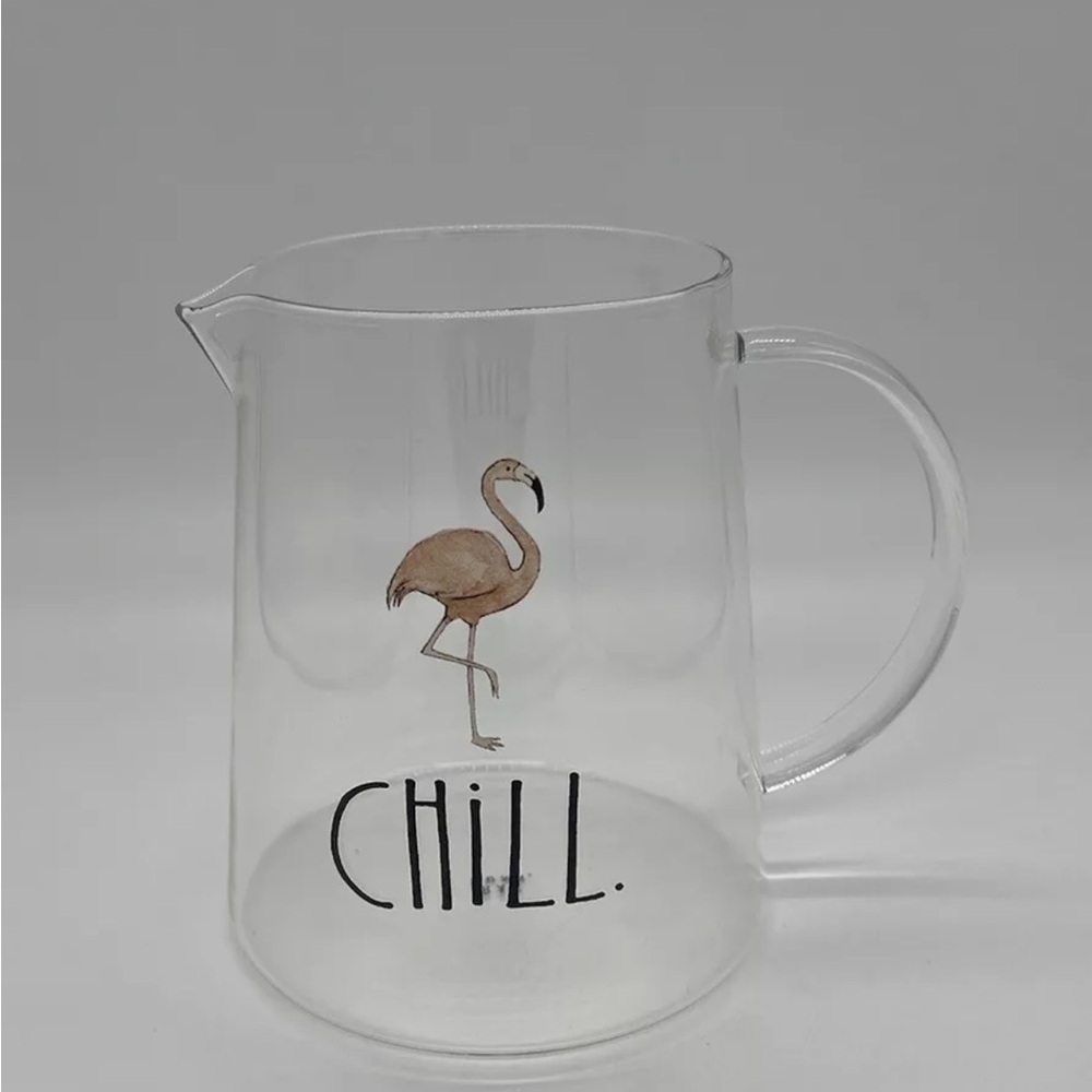 Rae Dunn Clear Glass Pitcher CHILL. Pink Flamingo Outdoor Dining Cocktail